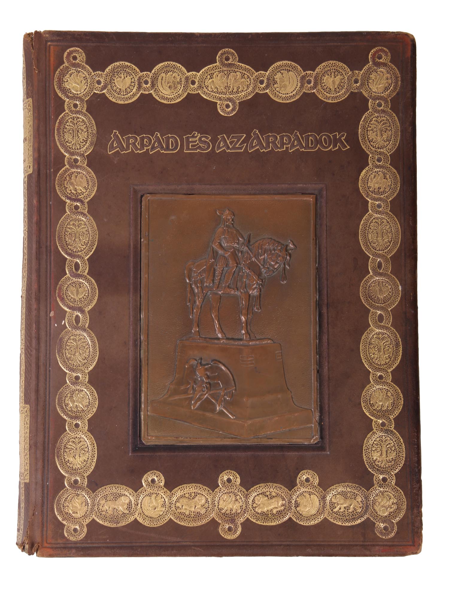 ANTIQUE HUNGARIAN HISTORY BOOK COPPER COVER RELIEF PIC-2